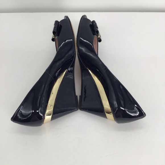 Vince Camuto Veny Patent Leather Open Toe Wedge Heel Black NWT Size 8 - Picture 6 of 11